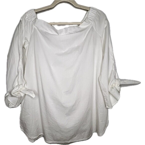 Adrienne White Off The Shoulder Blouse With 3/4 Sleeves With‎ Ties Size Large - Picture 1 of 9